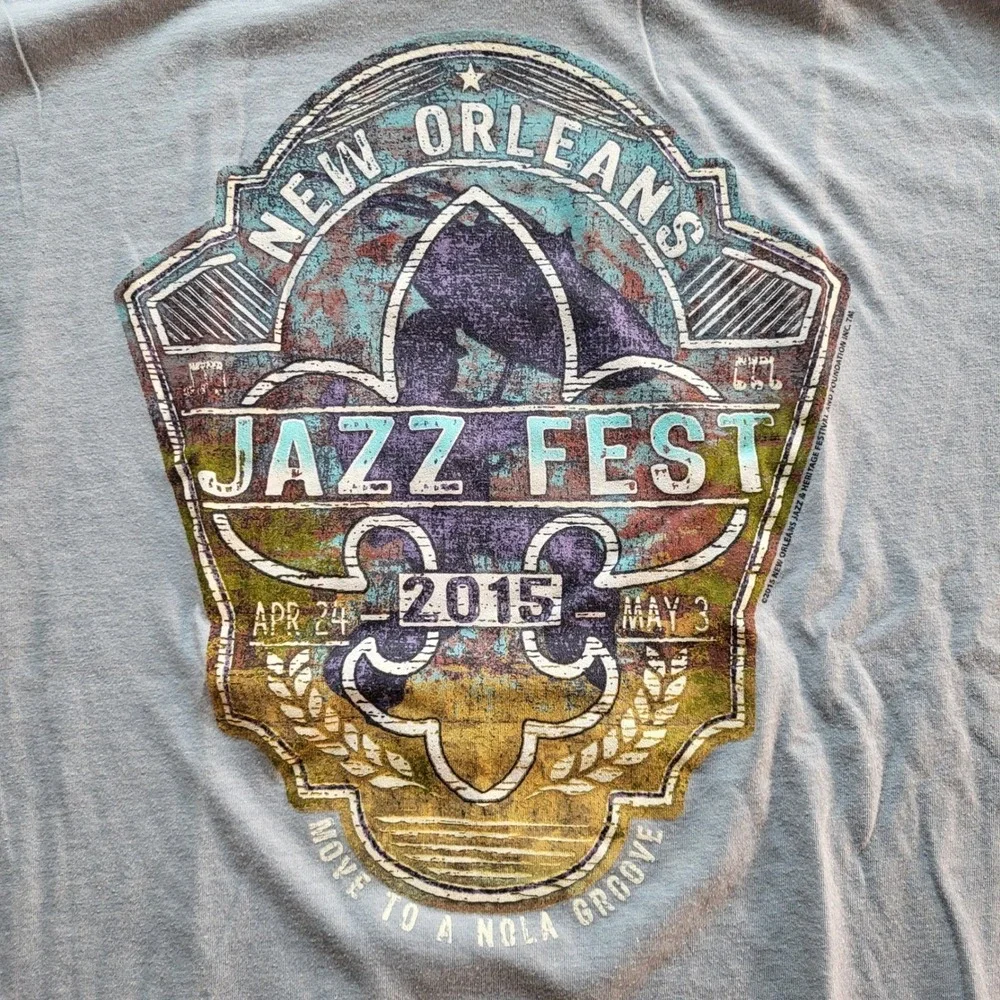 New Orleans Jazz Fest 2015 T-Shirt Mens Large Blue NOLA Heritage Festival Tee